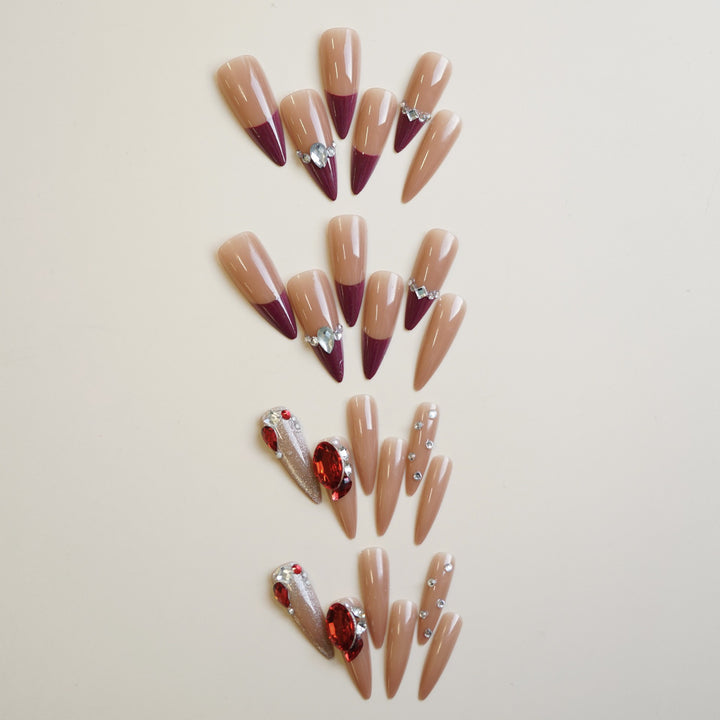 Decorative Stiletto Press-On Nail Set with Rhinestone Accents