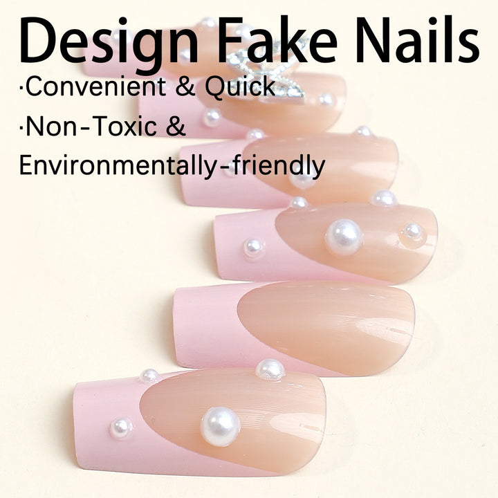 Acrylic nail set with stylish 3D pearl and glitter decorations Kalsten