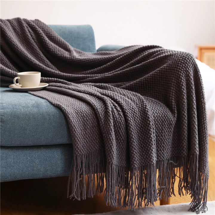 Textured Fringe Throw Blanket Kalsten