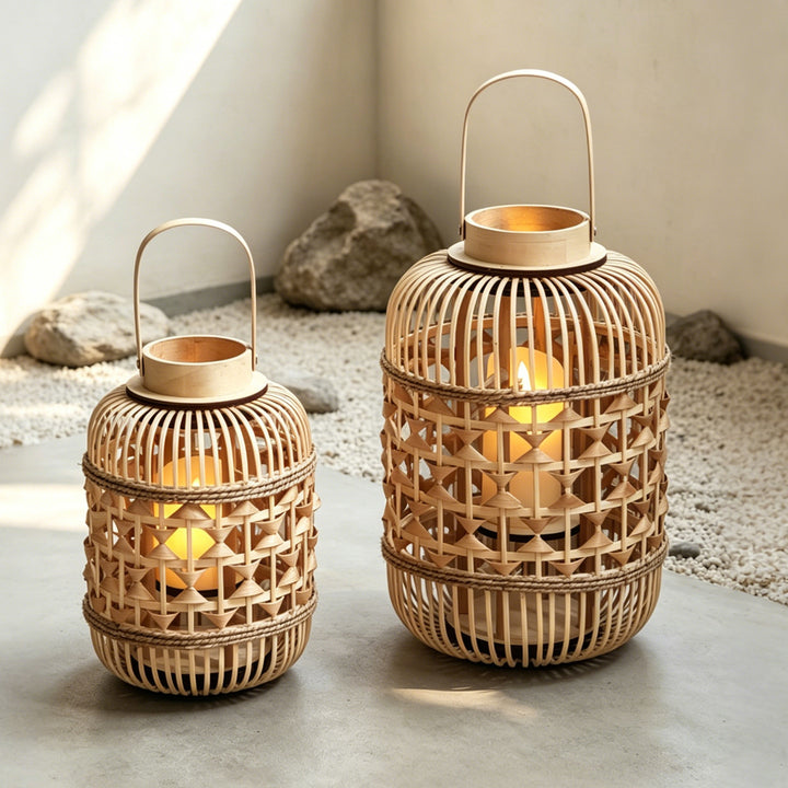 Decorative Lantern made of woven bamboo Kalsten