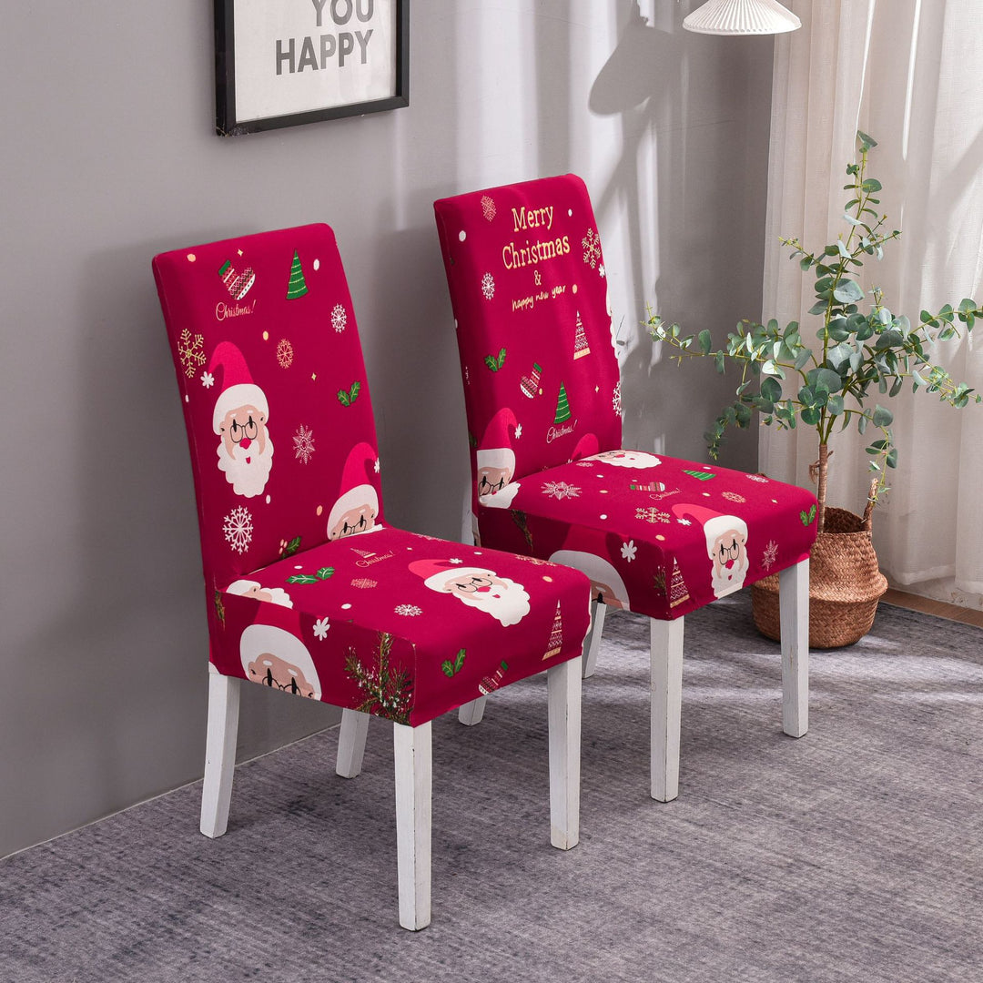 Elastic chair covers with Christmas design for high backrests