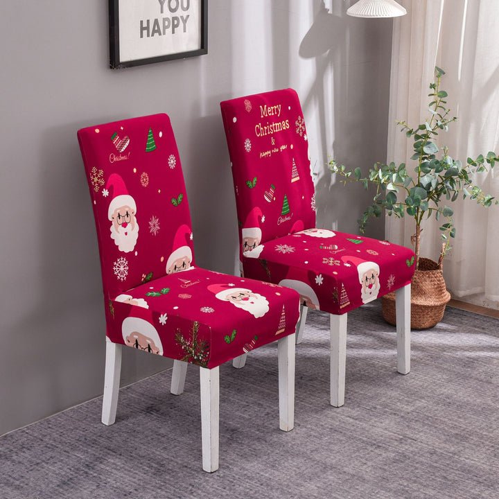 Elastic chair covers with Christmas design for high backrests