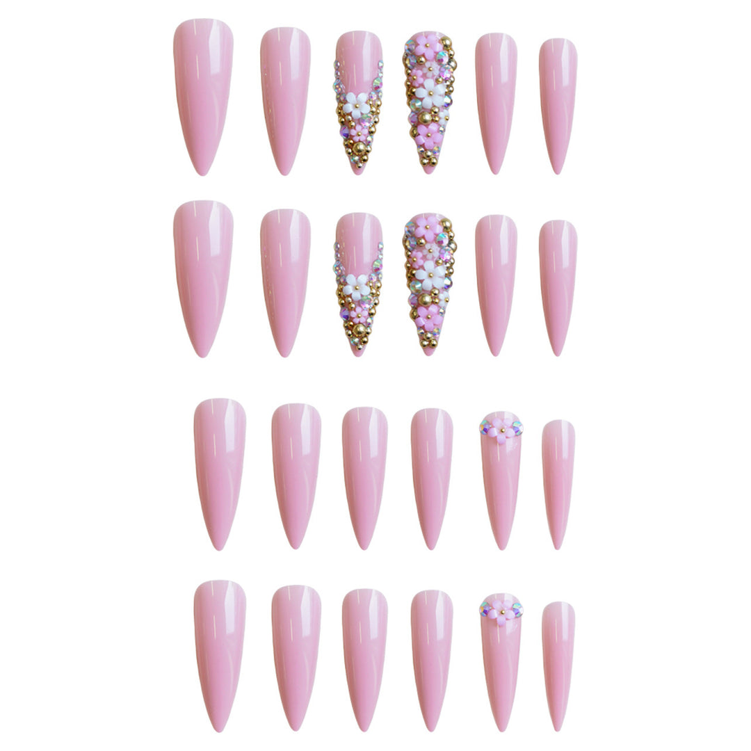 Artificial nail set with floral 3D decorations and glitter Kalsten