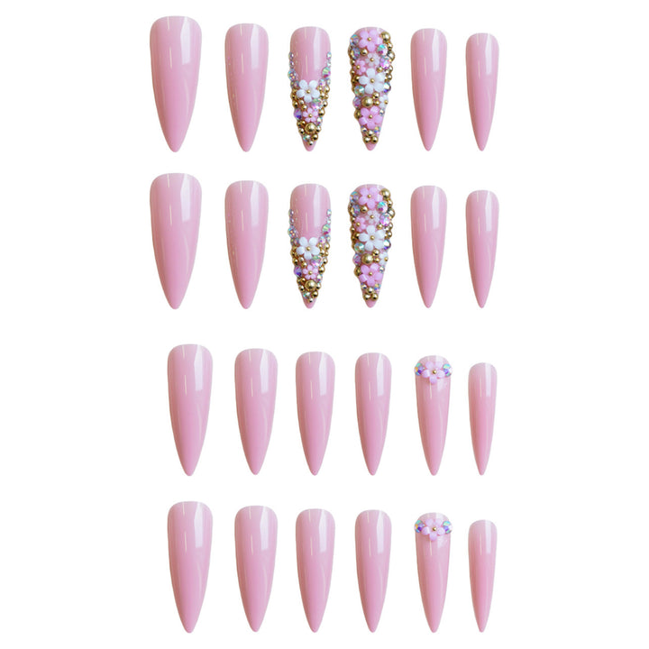 Artificial nail set with floral 3D decorations and glitter Kalsten