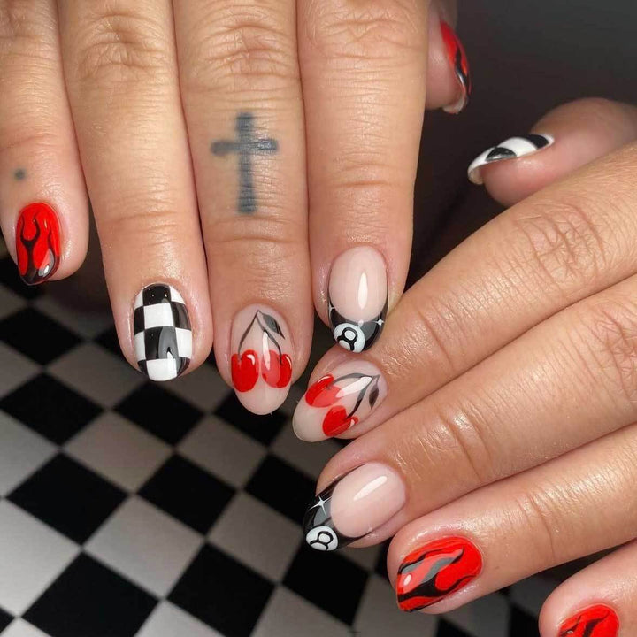 Artistic Flame and Cherry Nail Art Set