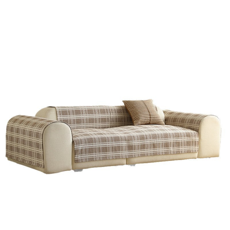 Non-slip sofa cover protection blanket with armrest extension and plaid weave structure