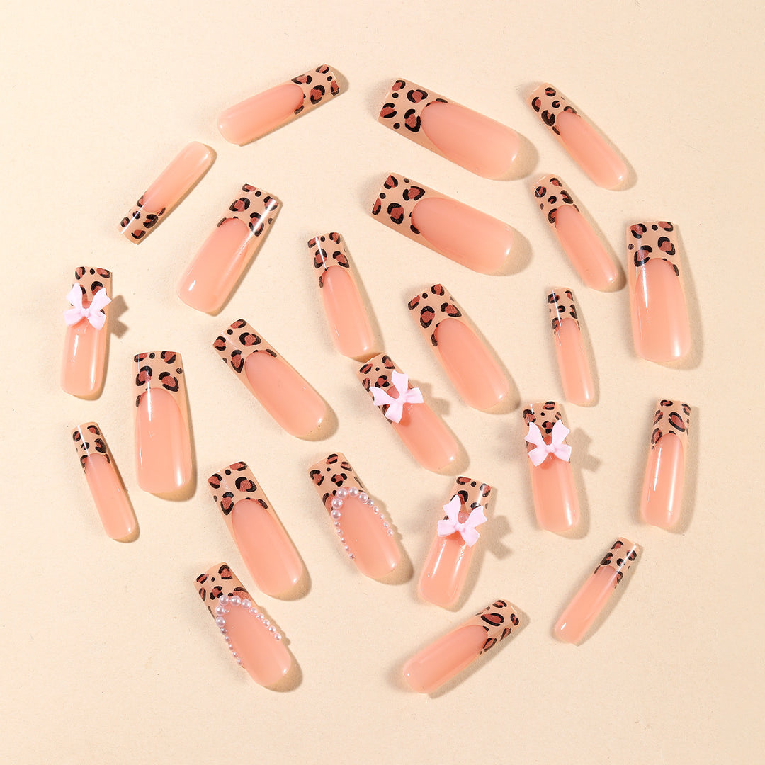Exquisite Long Nail Art Set with Bow Accents Kalsten
