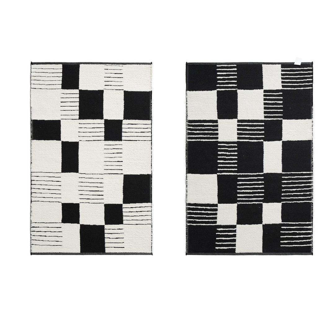 Modern runner rug with graphic checkerboard pattern and short pile structure Kalsten