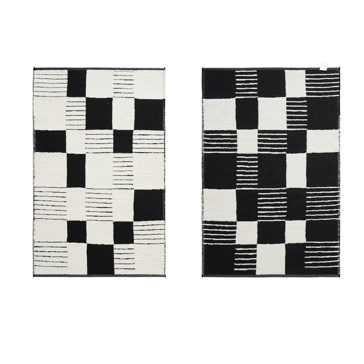 Modern runner rug with graphic checkerboard pattern and short pile structure Kalsten
