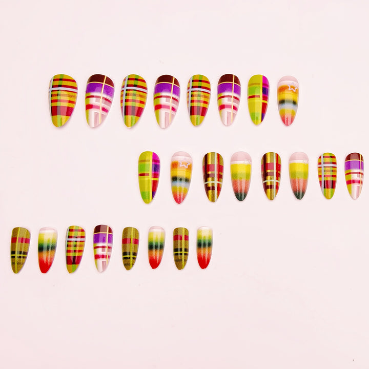 Creative artificial nails with striking plaid pattern Kalsten