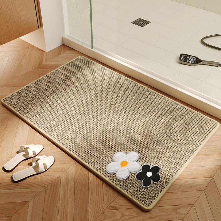 Plush Floral Embroidered Bath Mat