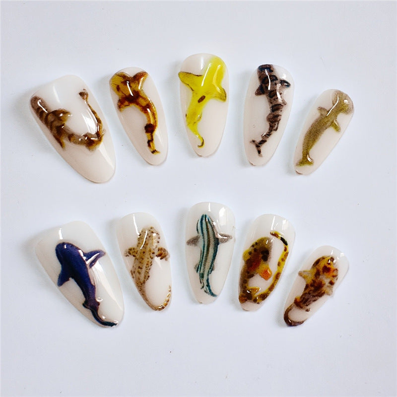 Artistic Shark-Themed Nail Extensions Kalsten