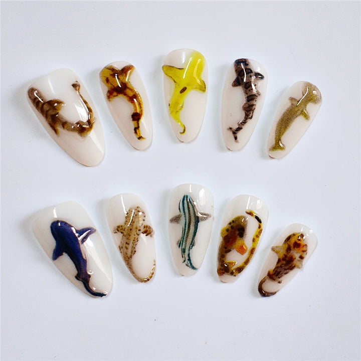 Artistic Shark-Themed Nail Extensions Kalsten