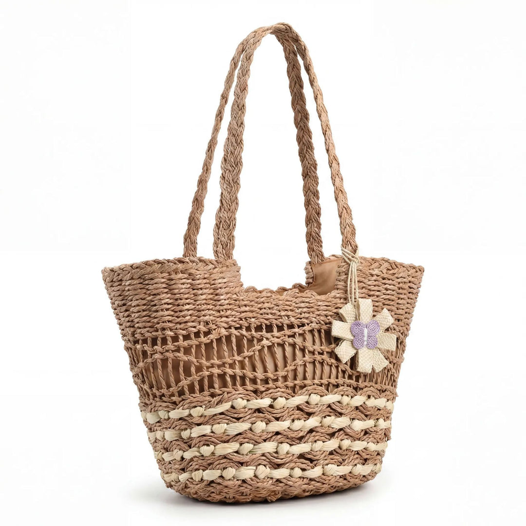 Handwoven straw bag with unique flower detail Kalsten