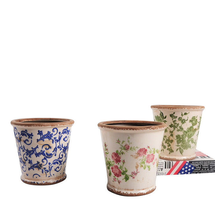 Decorative ceramic flower pot with floral design Kalsten