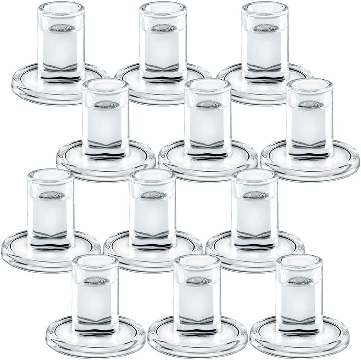 Clear Thick Glass Taper Candle Holders Set Minimalist Cylinder Base Kalsten