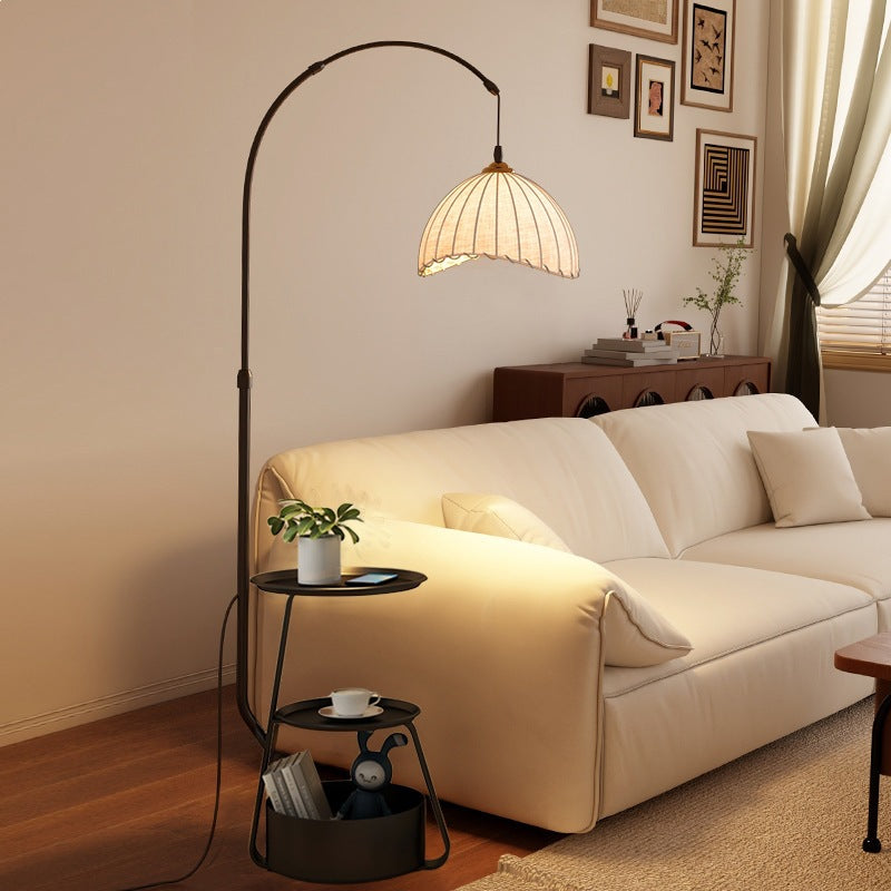Adjustable Arc Floor Reading Lamp with Integrated Side Table