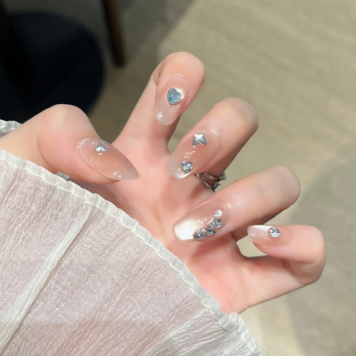 Heart-Shaped Crystal-Embellished Press-On Nail Art Kalsten