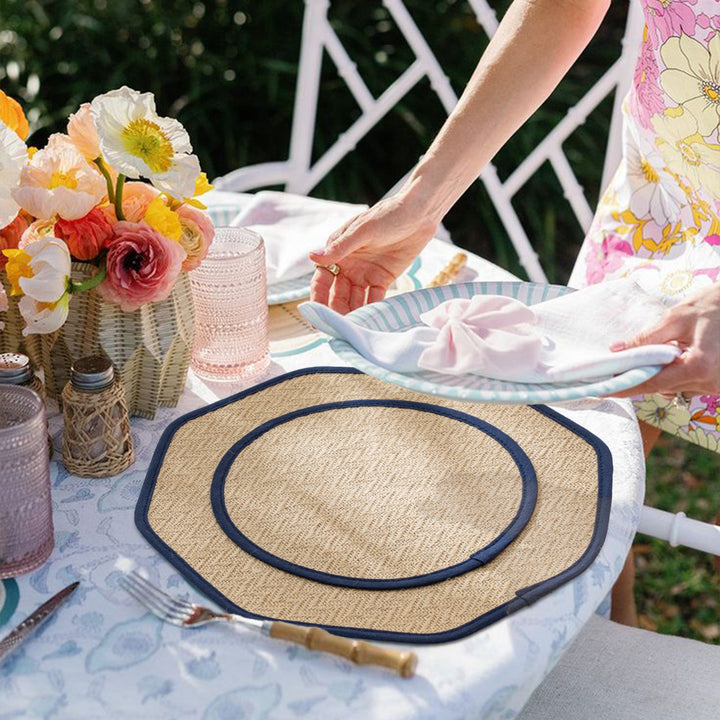 Straw sun hat with wide octagonal brim and cotton inner band Kalsten