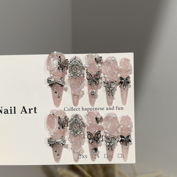Decorative Rhinestone-Embellished Press-On Nails