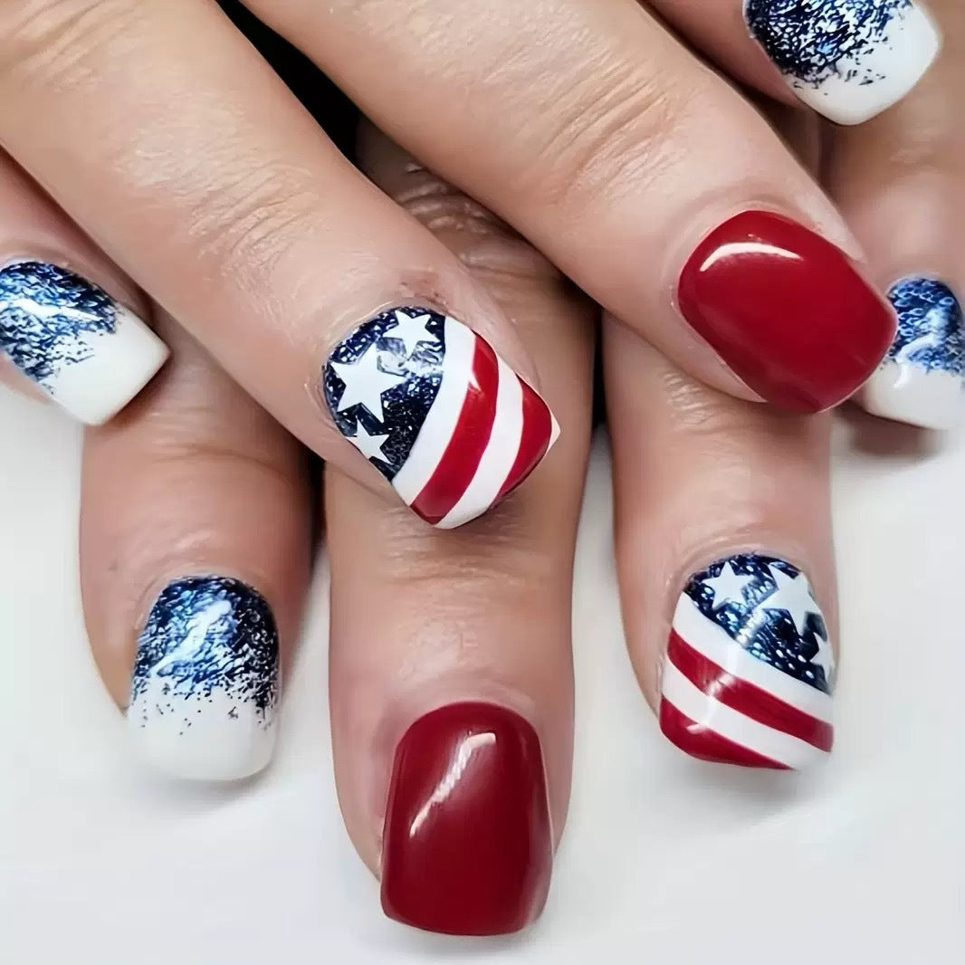 Patriotic Gel Nail Art Extensions Kalsten
