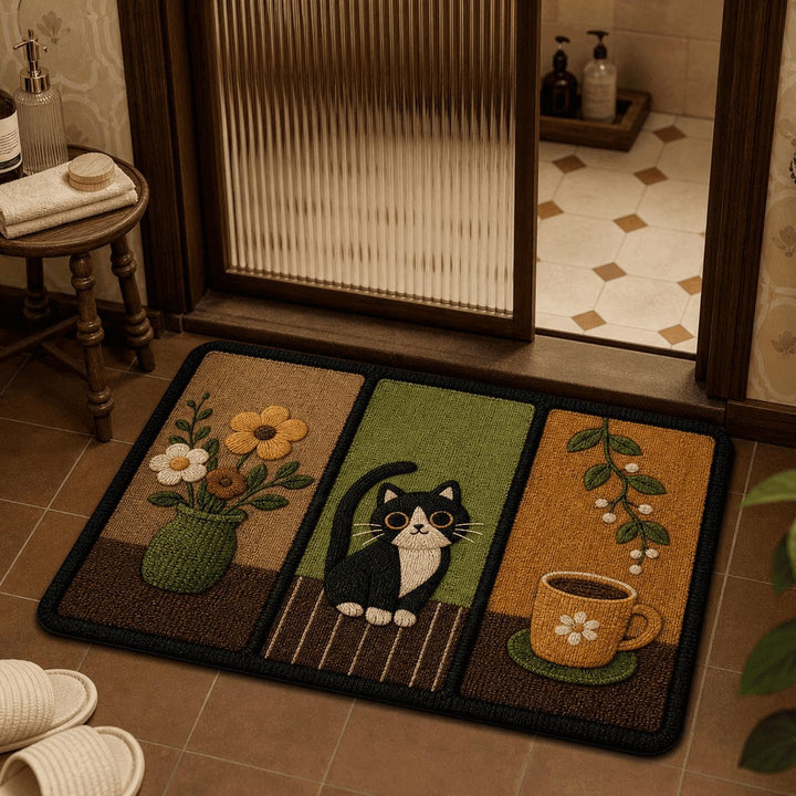 Playful Cartoon Cat-Themed Bath Mat