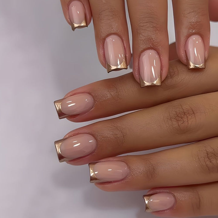 Elegant Gold-Trimmed Acrylic Nail Enhancements Kalsten