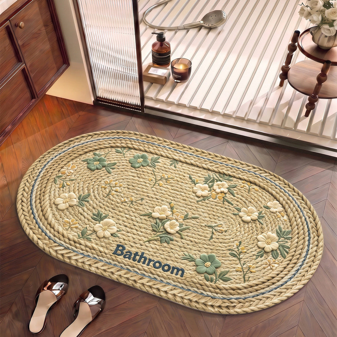 Floral Embroidered Bathroom Rug for Interiors