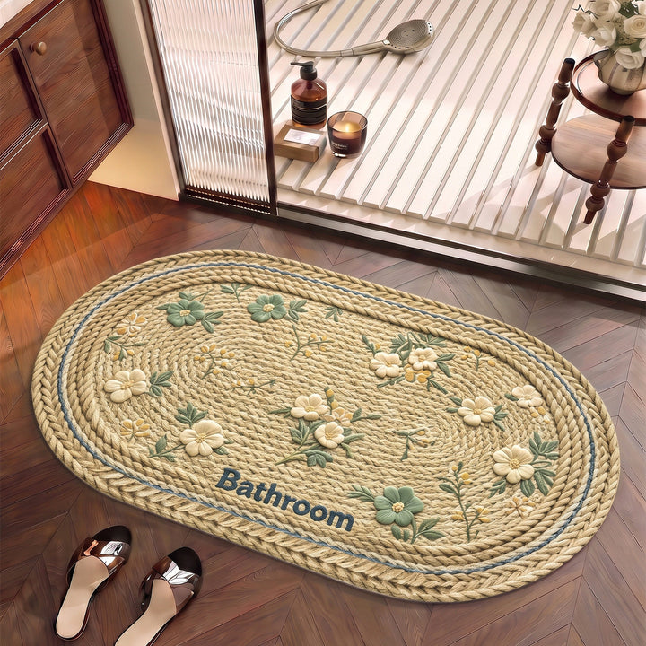 Floral Embroidered Bathroom Rug for Interiors