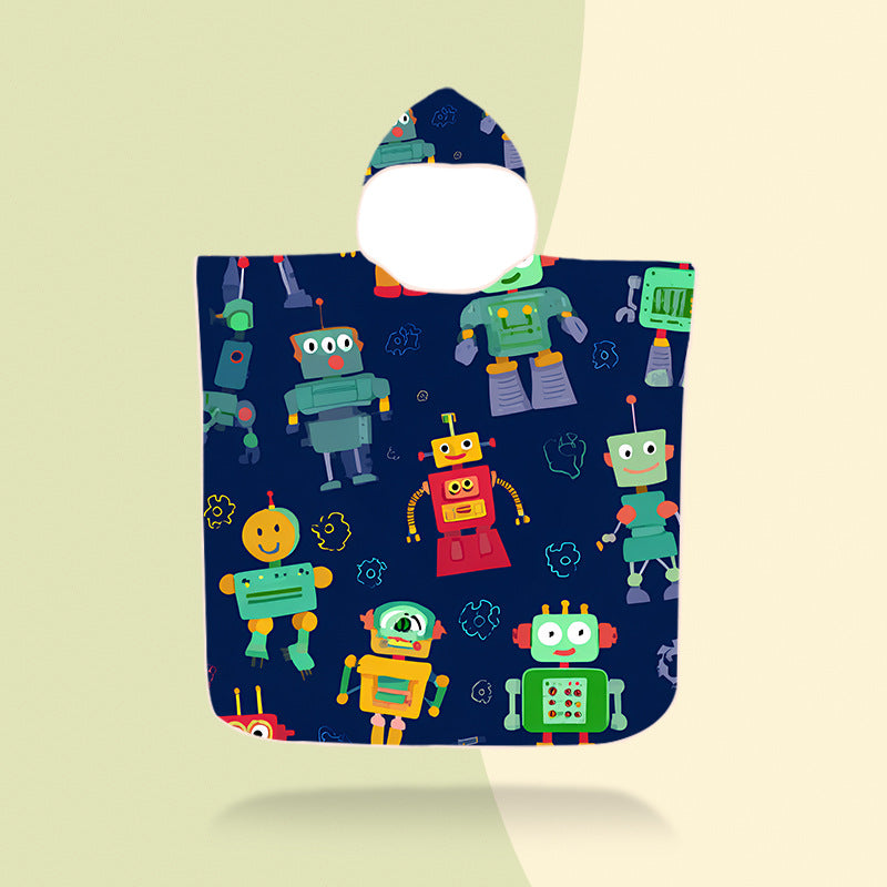 colorful hooded poncho with robot motif Kalsten