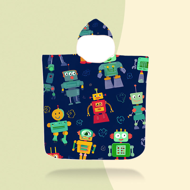 colorful hooded poncho with robot motif Kalsten