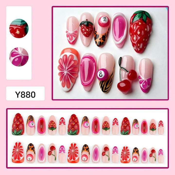 Artificial nails with fruity motifs andGloss finish Kalsten