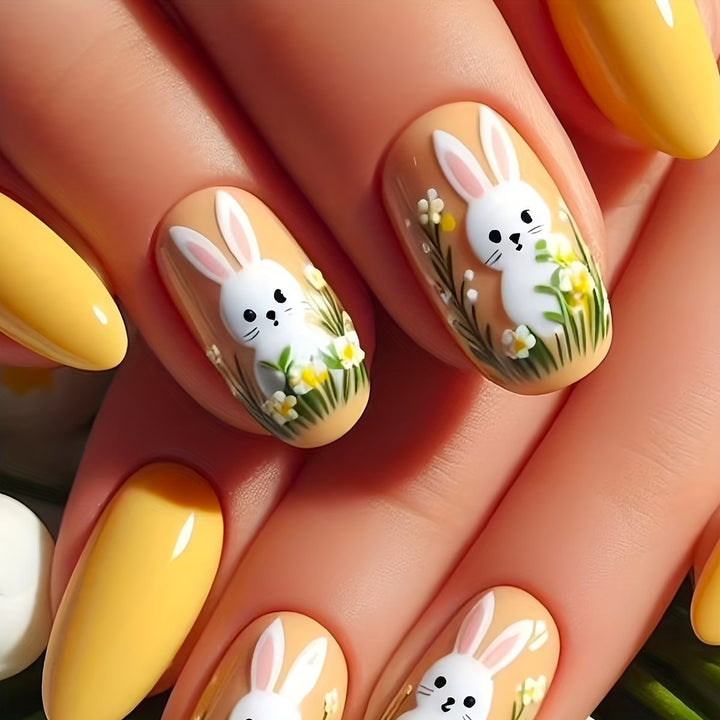 Artistic Bunny-Themed Press-On Nail Art Set Kalsten