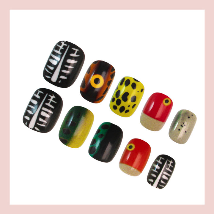 Artificial Nail Set with Creative Animal and Color Designs Kalsten