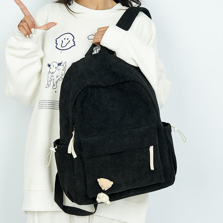 Corduroy Textured Casual School Backpack Kalsten