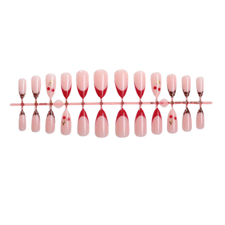 Artificial nail set with fruity cherry design and elegant gradient color Kalsten