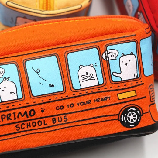 Fun Cartoon School Bus Zippered Pencil Case Kalsten