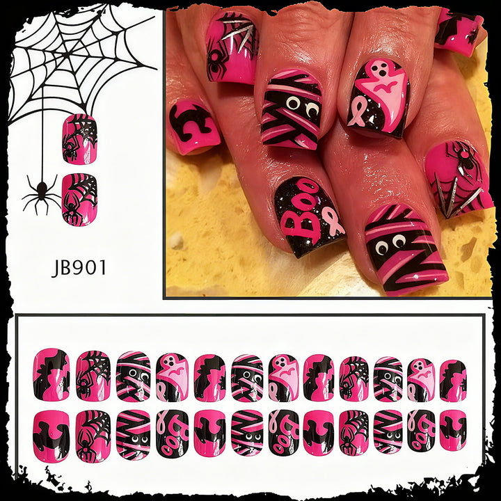 Halloween Artificial Nails with Playful Designs and Glitter Details Kalsten