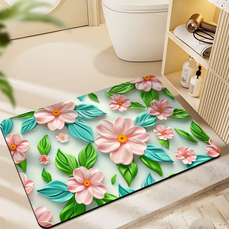 Floral-Themed Plush Bath Mat
