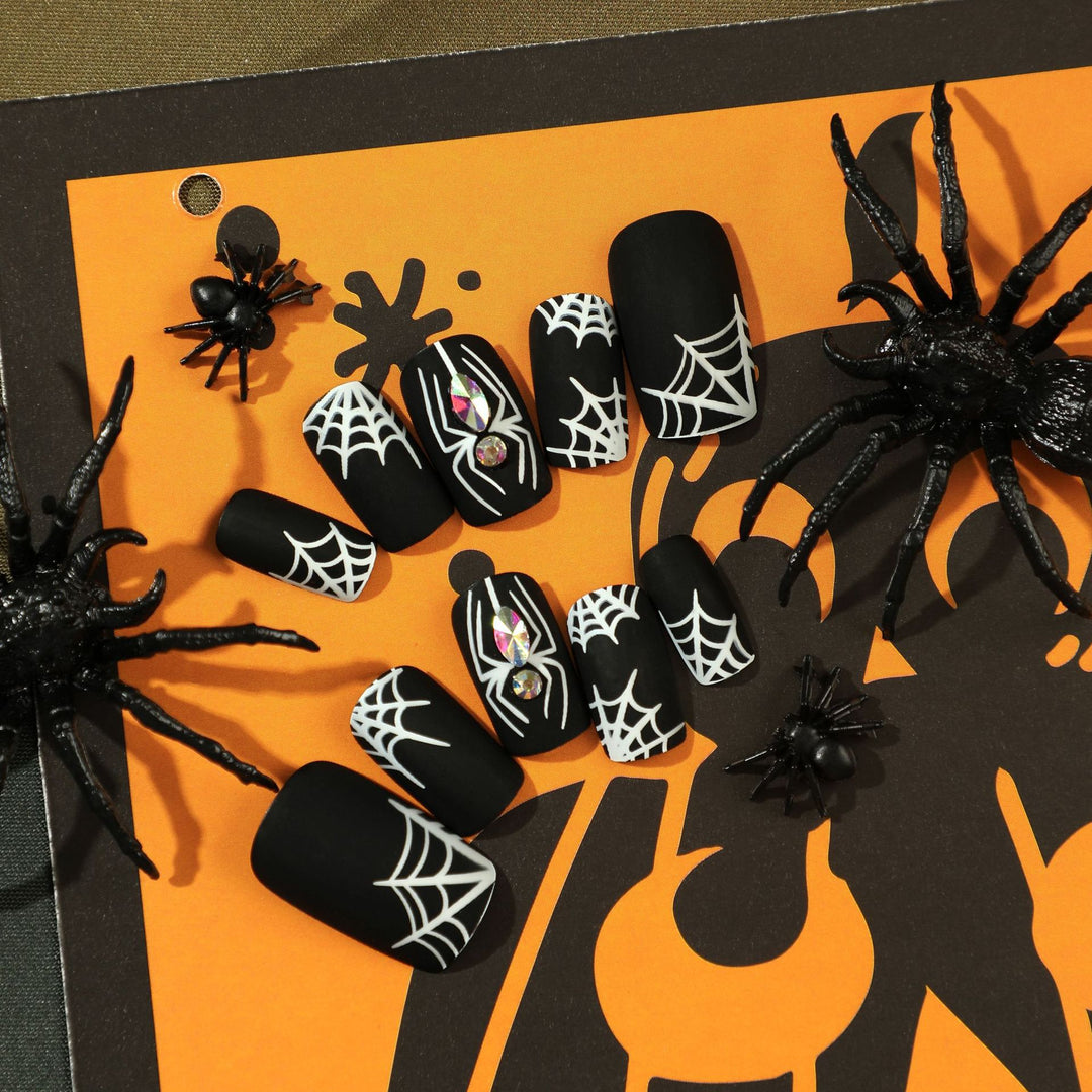 Artful Nail Extensions with Spider and Spider Web Design Kalsten