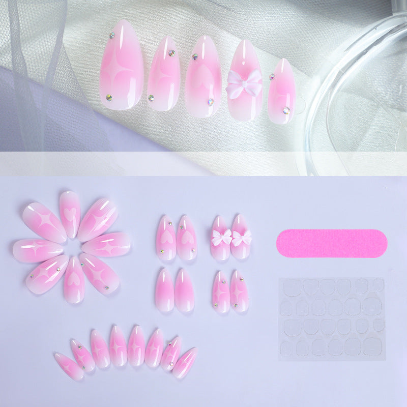 Decorative Press-On Nail Set with Heart and Bow Design kalsten