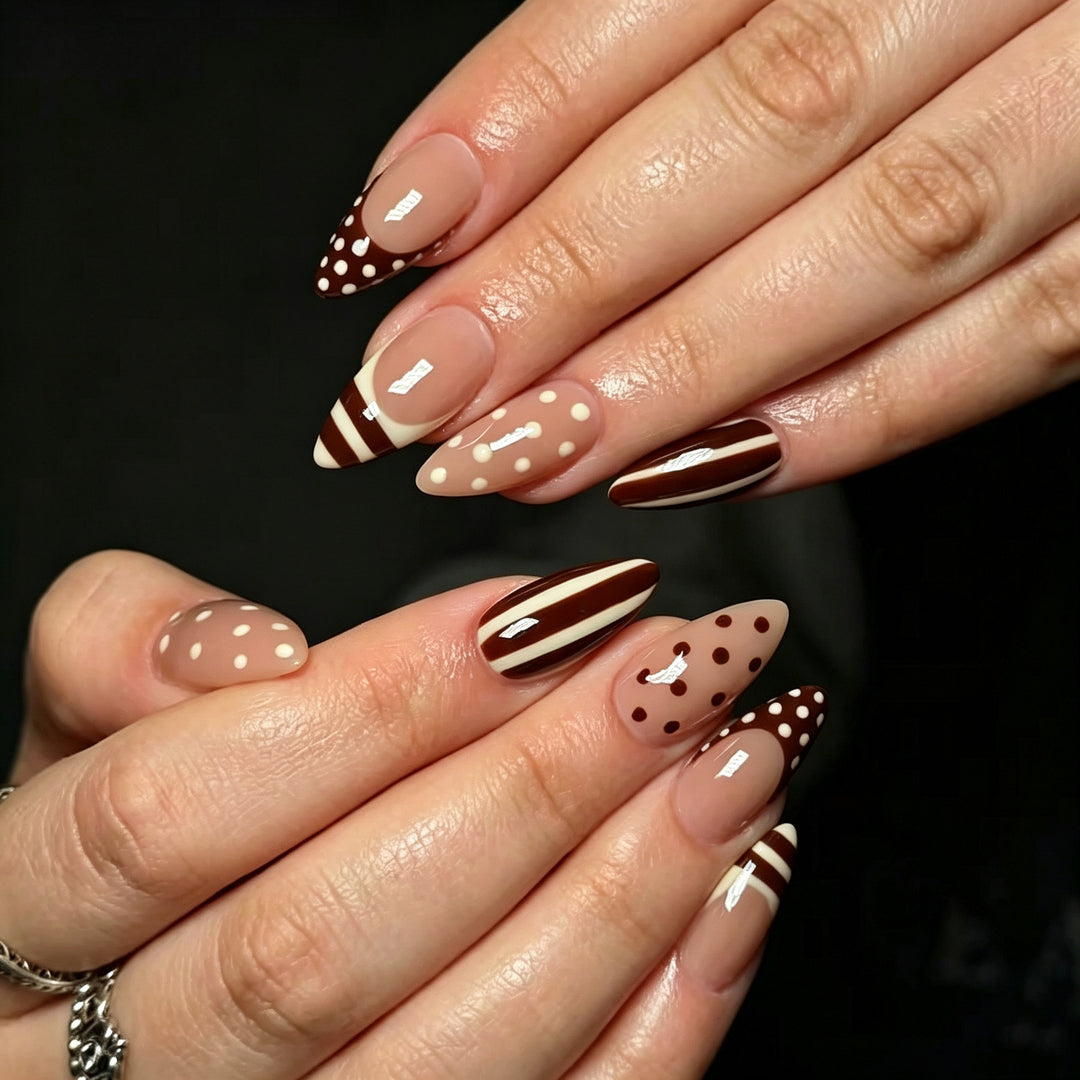 Artistic Chocolate-Inspired Stiletto Press-On Nail Set Kalsten