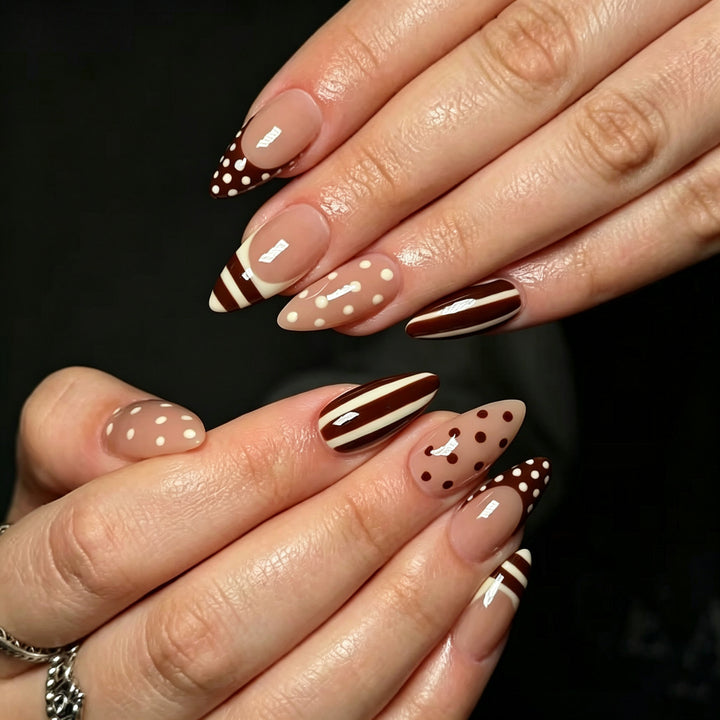 Artistic Chocolate-Inspired Stiletto Press-On Nail Set Kalsten