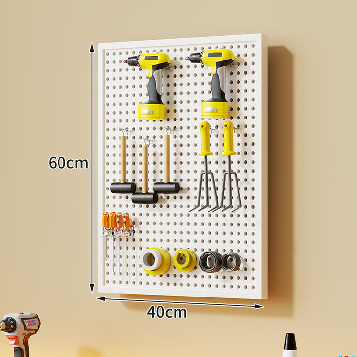 Wall-Mounted Perforated Metal Tool Pegboard Organizer with Magnetic Strip and Multi Hooks