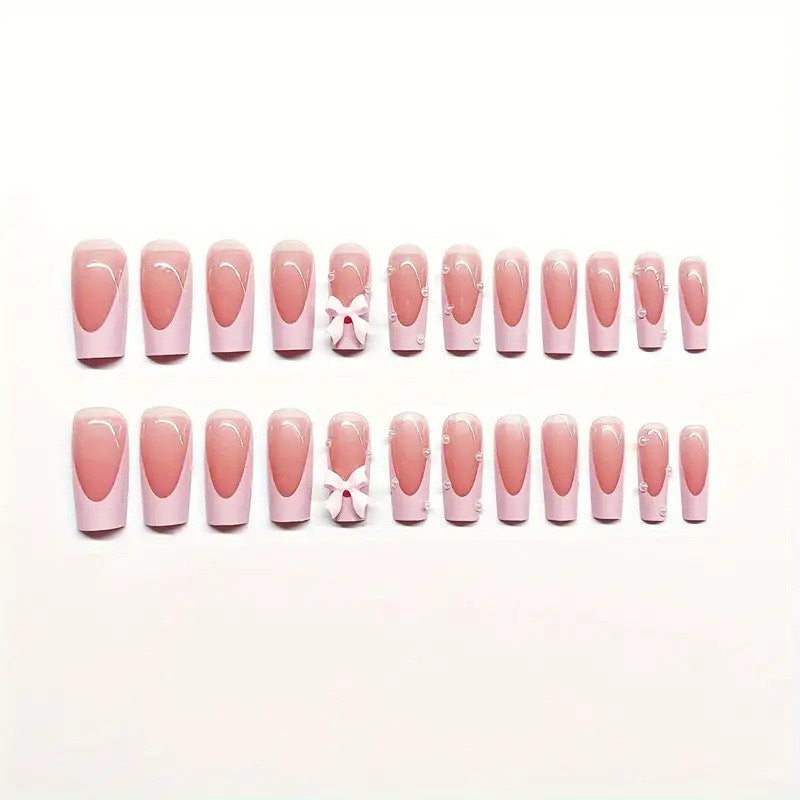 Artificial nail set with romantic bow and glitter details Kalsten