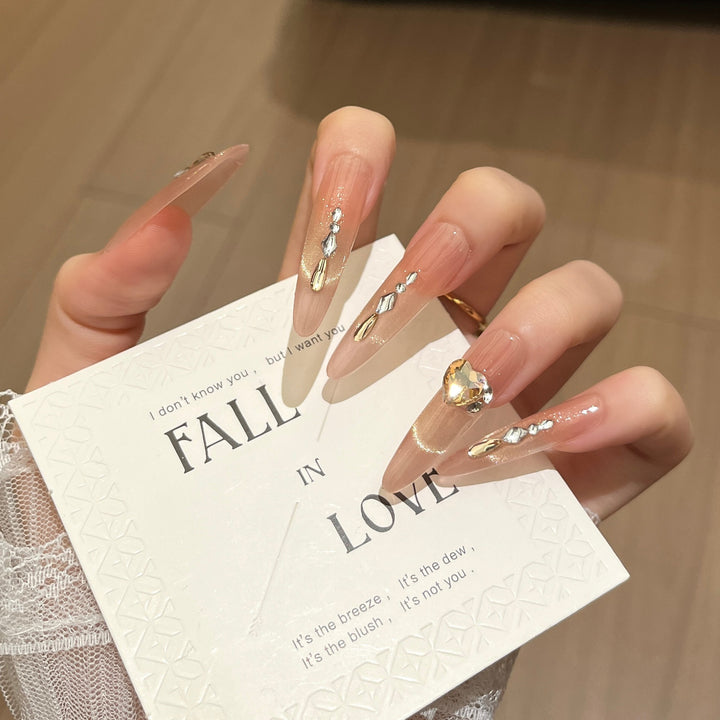 Elegant Rhinestone-Embellished Long Press-On Nail Extensions Kalsten