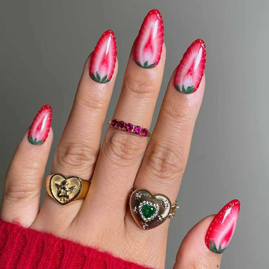 Artificial nail set with detailed strawberry design Kalsten