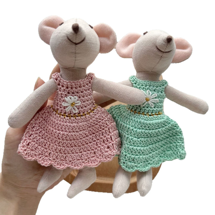 Handmade Organic Cotton Knit Mouse Plush Doll Set
