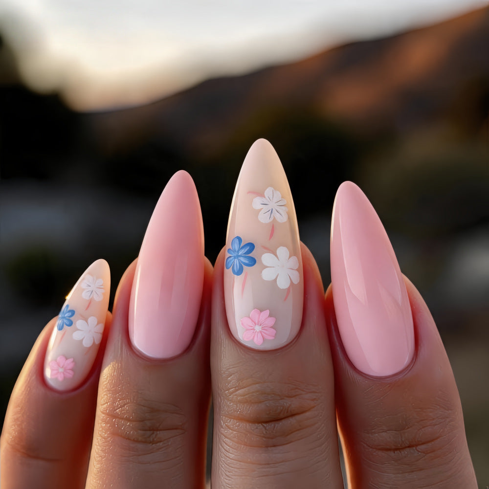 Artful Nail Extensions with Flower Pattern Kalsten