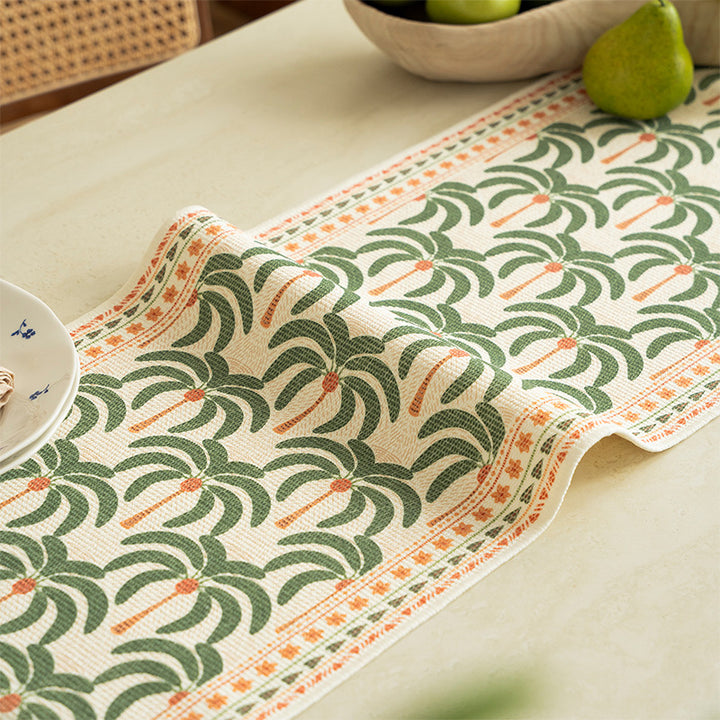 Woven table runner with floral meadow flowers jacquard and fringes Kalsten